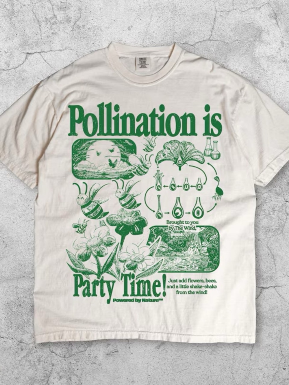 Pollination Is Party Time! Green on Cream comfort color Graphic T-Shirt